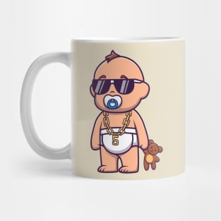 Cute Cool Baby Holding Teddy Bear Doll Cartoon Mug